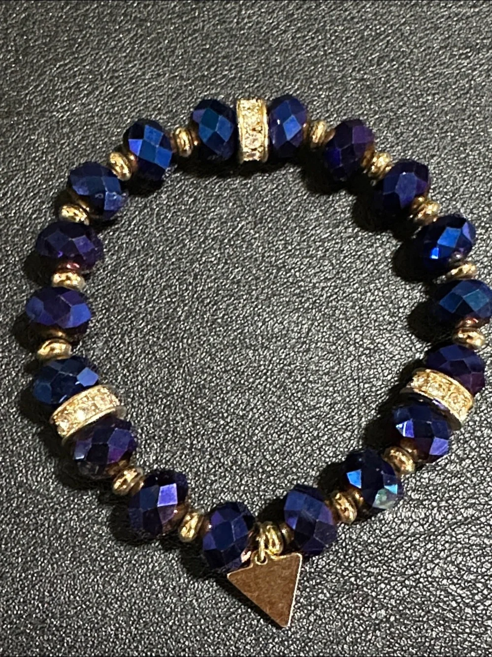 Guess Royal Blue Faceted Crystal Gold Tone Accent Stretch Bracelet